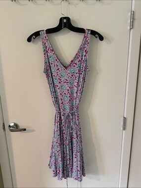 LOFT Pink & Teal Floral V-Neck Sundress
